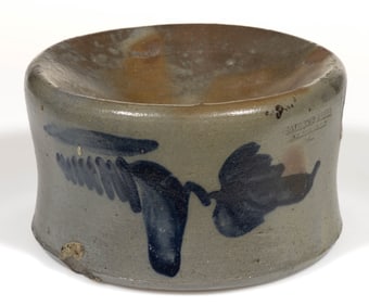 STAMPED "SOLOMON BELL / STRASBURG / VA.", SHENANDOAH VALLEY OF VIRGINIA DECORATED CUSPIDOR /