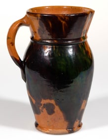 STRASBURG, SHENANDOAH VALLEY OF VIRGINIA POLYCHROME-DECORATED EARTHENWARE / REDWARE PITCHER
