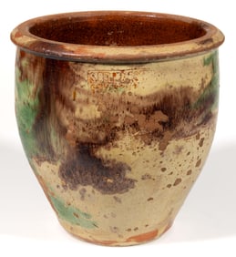 STAMPED "S. BELL & SON / STRASBURG", SHENANDOAH VALLEY OF VIRGINIA POLYCHROME-DECORATED EARTHENWARE