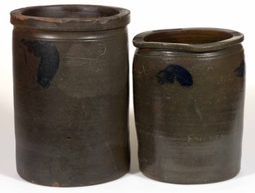 STRASBURG, SHENANDOAH VALLEY OF VIRGINIA DECORATED STONEWARE JARS, LOT OF TWO