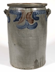 STAMPED "S. BELL & SON. / STRASBURG.", SHENANDOAH VALLEY OF VIRGINIA DECORATED STONEWARE JAR