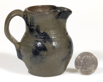 GEORGE FULTON ATTRIBUTED, ALLEGHANY CO., VALLEY OF VIRGINIA DECORATED STONEWARE MINIATURE PITCHER