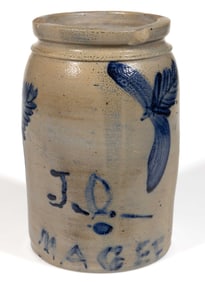 IMPORTANT INSCRIBED "J.O. / MAGEE", MARYLAND DECORATED STONEWARE JAR