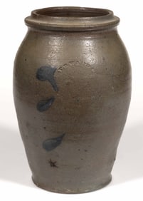 STAMPED "T.R. WADDE[LL]", ALLEGHANY CO., VALLEY OF VIRGINIA DECORATED STONEWARE JAR