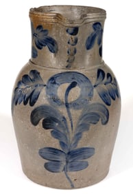 STAMPED "B.C MILBURN / ALEXA", ALEXANDRIA, VIRGINIA DECORATED STONEWARE PITCHER