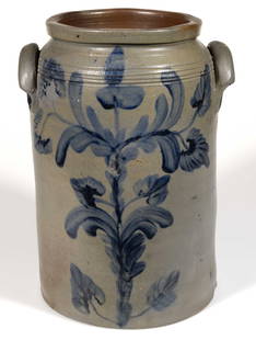 IMPORTANT STAMPED "B.C. MILBURN / ALEXA", ALEXANDRIA, VIRGINIA DECORATED STONEWARE JAR: IMPORTANT STAMPED "B.C. MILBURN / ALEXA", ALEXANDRIA, VIRGINIA DECORATED STONEWARE JAR, salt-glazed, "3" gallon capacity mark, cylindrical form with slight shoulder, squared rim, q