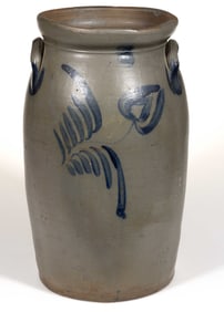 STEPHEN B. SWEENEY, HENRICO CO., VIRGINIA DECORATED STONEWARE CHURN