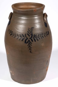 JAMES RIVER, VIRGINIA DECORATED STONEWARE CHURN
