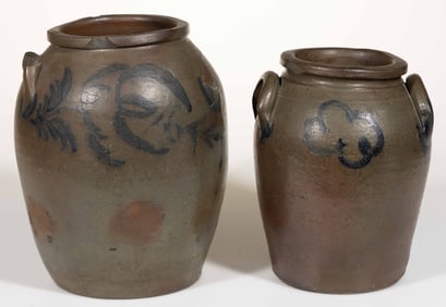 STEPHEN B. SWEENEY, HENRICO CO., VIRGINIA DECORATED STONEWARE JARS, LOT OF TWO