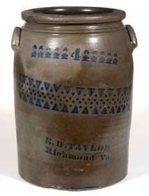 VIRGINIA MERCHANT'S STENCILED STONEWARE JAR