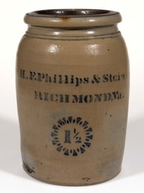 VIRGINIA MERCHANT'S STENCILED STONEWARE JAR