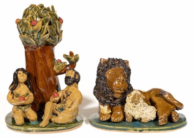 SIGNED "CRYSTAL KING / SEAGROVE NC", NORTH CAROLINA EARTHENWARE / REDWARE RELIGIOUS FIGURAL GROUPS,