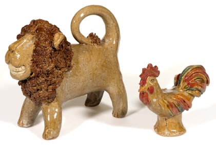 SIGNED "CRYSTAL KING / SEAGROVE NC", NORTH CAROLINA EARTHENWARE / REDWARE LION FIGURE