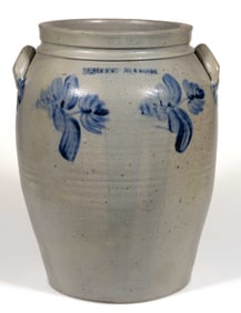 STAMPED "WHITE MARSH", BALTIMORE, MARYLAND DECORATED STONEWARE JAR