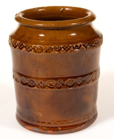 JACOB HEART, CHAMBERSBURG, PENNSYLVANIA EARTHENWARE / REDWARE TOBACCO JAR