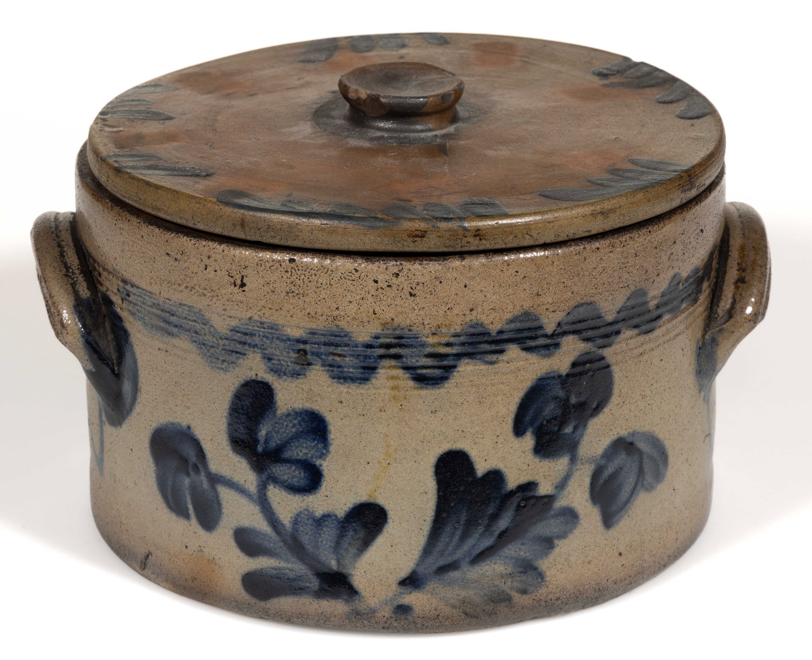 PHILADELPHIA, PENNSYLVANIA DECORATED STONEWARE CAKE CROCK WITH COVER (1 of 5)