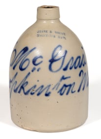 STAMPED "FRANK B. NORTON / WORCESTER MASS.", MASSACHUSETTS MERCHANT'S SCRIPT STONEWARE JUG