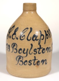 BOSTON, MASSACHUSETTS MERCHANT'S SCRIPT STONEWARE JUG