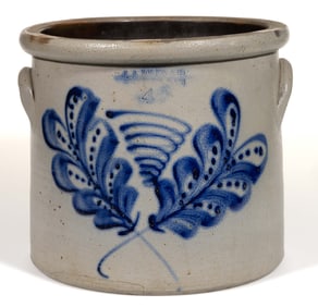 STAMPED "F.B. NORTON & CO / WORCESTER. MASS", MASSACHUSETTS DECORATED STONEWARE CROCK
