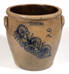 STAMPED "GEDDES. N.Y.", NEW YORK DECORATED STONEWARE CROCK