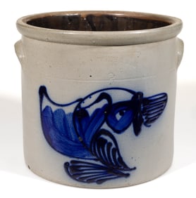 STAMPED "N. A. WHITE & SON, / UTICA N.Y.", NEW YORK DECORATED STONEWARE CROCK