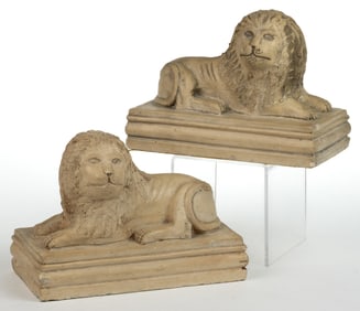 OHIO MOLDED STONEWARE FIGURAL LION PAIR