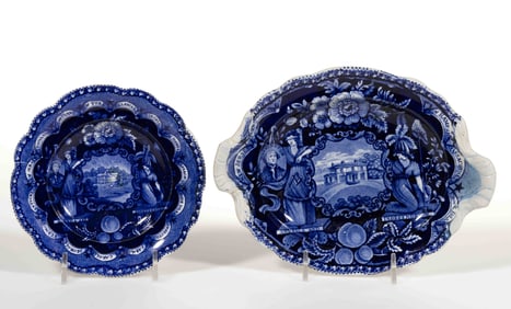 STAFFORDSHIRE AMERICAN HISTORICAL STATE SERIES TRANSFER-PRINTED CERAMIC ARTICLES, LOT OF TWO