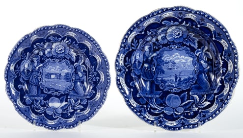 STAFFORDSHIRE AMERICAN HISTORICAL STATE SERIES TRANSFER-PRINTED CERAMIC PLATES, LOT OF TWO