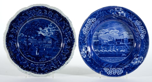 STAFFORDSHIRE AMERICAN HISTORICAL / VIEW TRANSFER-PRINTED CERAMIC PLATES, LOT OF TWO