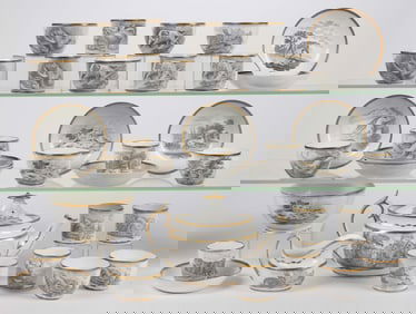 SPODE TRANSFER-PRINTED ANIMAL MOTIF PATTERN "557" CERAMIC 34-PIECE PARTIAL TEA / COFFEE SET