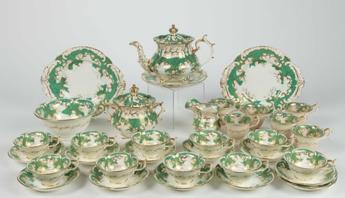 ENGLISH ROCKINGHAM PORCELAIN PATTERN "1290" 34-PIECE PARTIAL TEA SET