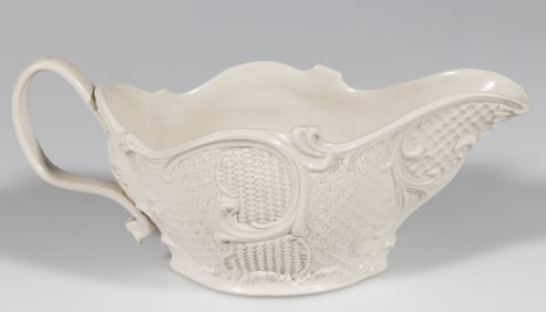ENGLISH WHITE SALT-GLAZED STONEWARE SAUCE BOAT
