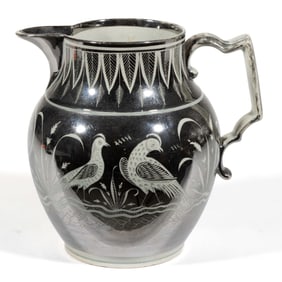 ENGLISH PEARLWARE SILVER LUSTRE CERAMIC PRESENTATION JUG / PITCHER