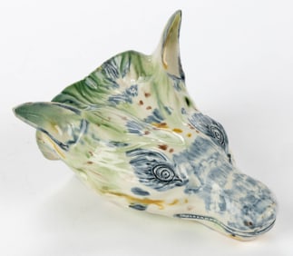 ENGLISH STAFFORDSHIRE CREAMWARE HAND-PAINTED CERAMIC FOX STIRRUP CUP