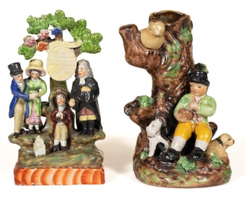ENGLISH STAFFORDSHIRE "THE NEW MARRIAGE ACT" CERAMIC FIGURAL GROUP
