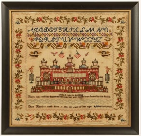 BRITISH SOLOMON'S TEMPLE PICTORIAL NEEDLEWORK SAMPLER
