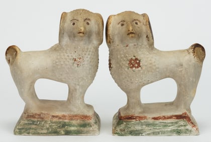 AMERICAN CHALKWARE PAIR OF DOG / POODLE FIGURES