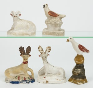 AMERICAN CHALKWARE ANIMAL FIGURES, LOT OF FIVE