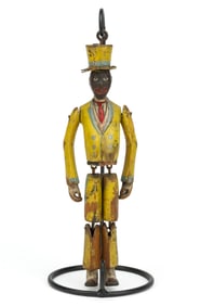 AMERICAN FOLK ART CARVED AND PAINT-DECORATED WOODEN ARTICULATED JIG DOLL / DANCING FIGURE OF AN