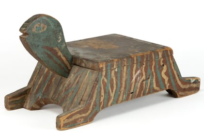 AMERICAN FOLK ART PAINT DECORATED TURTLE STOOL