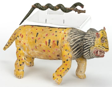 AMERICAN FOLK ART PAINTED AND CARVED FIGURAL ANIMALS, LOT OF TWO