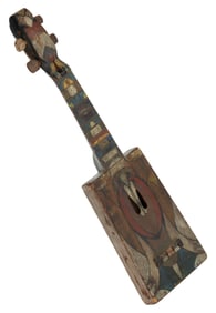 AMERICAN FOLK ART CARVED AND PAINT-DECORATED UKULELE