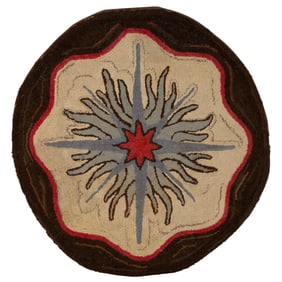 AMERICAN FOLK ART MARINER'S COMPASS PICTORIAL HOOKED RUG