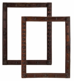 AMERICAN CARVED TRAMP ART PICTURE FRAMES, PAIR