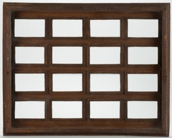 AMERICAN CARVED TRAMP ART PICTURE FRAME WITH 16 CDV PHOTOGRAPH FRAMES