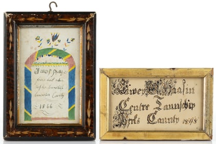 PENNSYLVANIA FOLK ART FRAKTUR BOOKPLATES, LOT OF TWO