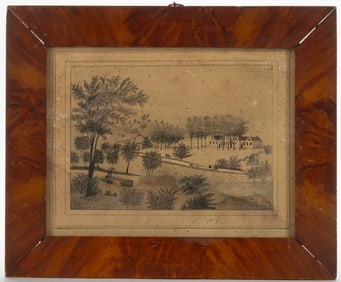AMERICAN SCHOOL (19TH CENTURY) FOLK ART RESIDENCE DRAWING