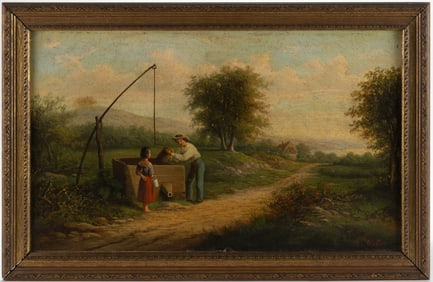 AMERICAN SCHOOL (19TH CENTURY) FOLK ART LANDSCAPE PAINTING