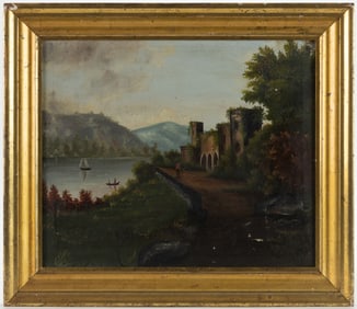 AMERICAN SCHOOL (19TH CENTURY) FOLK ART LANDSCAPE PAINTING