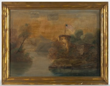 AMERICAN SCHOOL (19TH CENTURY) FOLK ART LANDSCAPE PAINTING